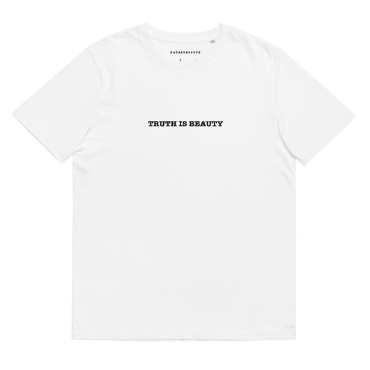 TRUTH IS BEAUTY White Katastrofffe Unisex organic cotton t-shirt