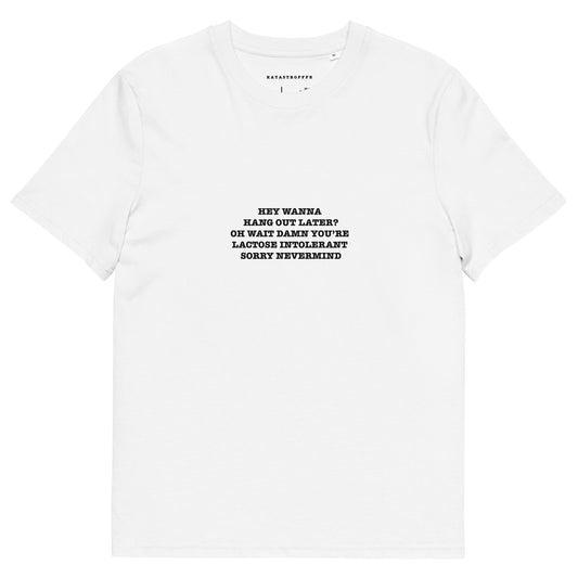 LACTOSE INTOLERANT Katastrofffe Unisex organic cotton t-shirt collaboration with Wilma Teittinen